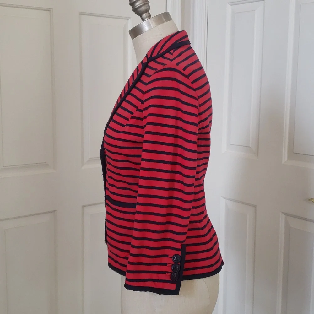 💐 TALBOTS Nautical Striped Knit Blazer Jacket Red Navy XS Petite Anchor Button - Picture 4 of 12